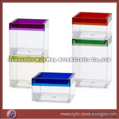 Combined transparent rectangle polished acrylic/PMMA container/vessel/receptacle with blue cover